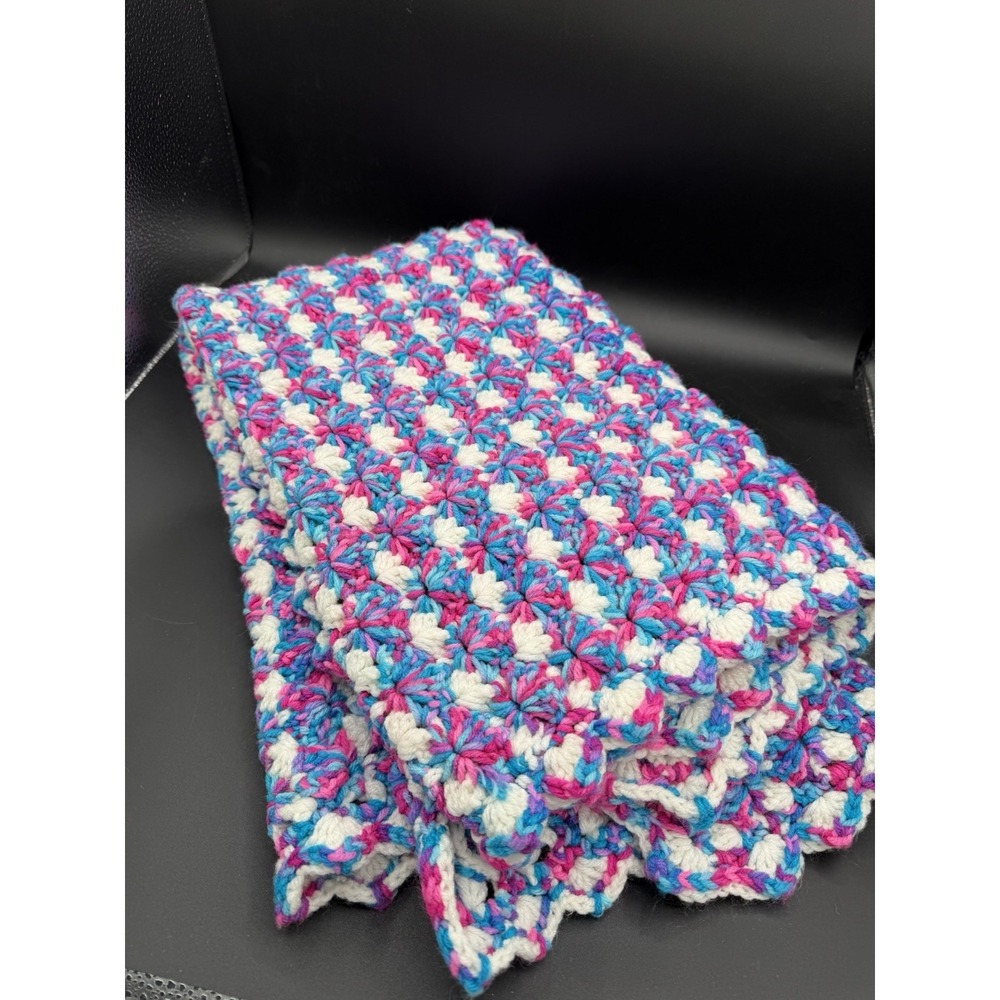 🧶💗💜 Vintage Afghan Blanket / Throw – Pink • Purple • White